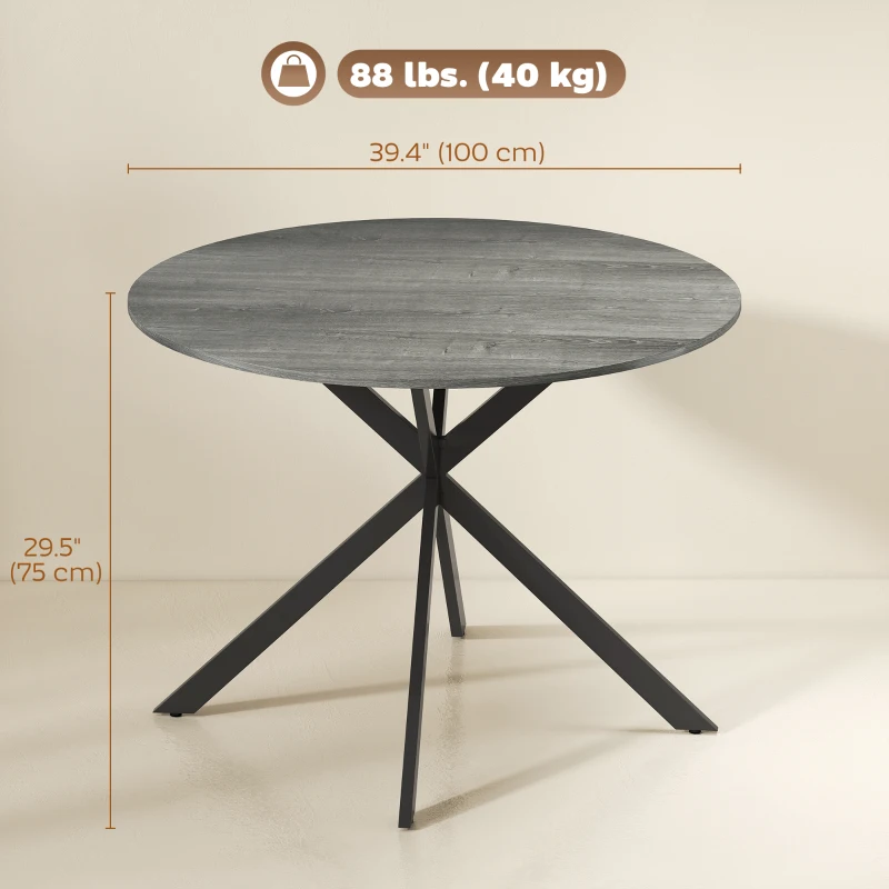 HOMCOM 40" Round Kitchen Table for 4, Industrial Dining Table with Steel Legs for Dining Room, Distressed Grey