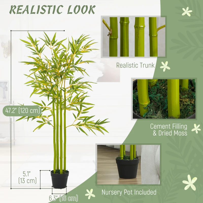 Outsunny 4FT Artificial Bamboo Tree Set of 2, Faux Decorative Plant in Nursery Pot for Indoor Decor