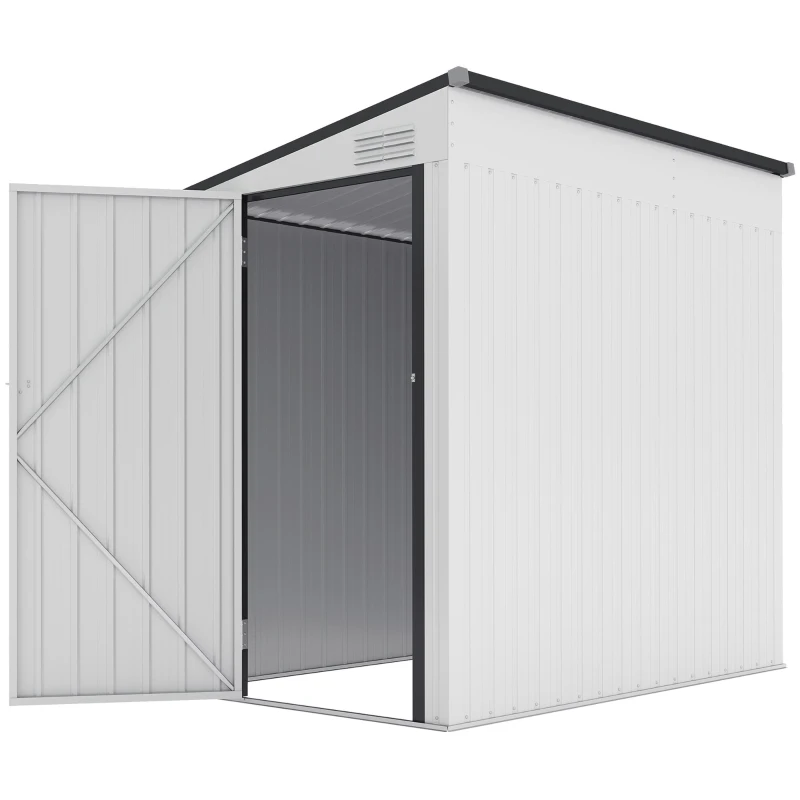 Outsunny 4.3' x 6.3' Outdoor Storage Shed Lean to Shed Outdoor Metal Tool Shed with Lockable Door and Air Vents, White