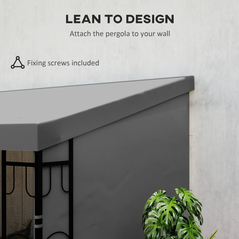 Outsunny 10' x 10' Wall Pergola, Outdoor Gazebo with 2 Curtains and 2 Nettings, UV Resistant, for Patio, Deck, Dark Grey