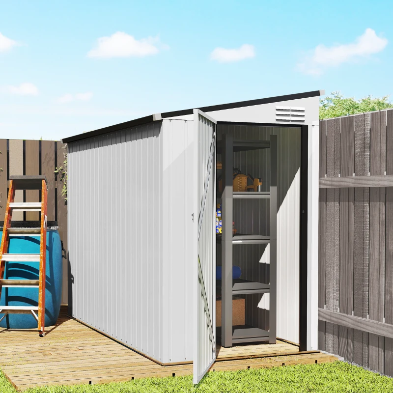 Outsunny 4' x 8' Outdoor Storage Shed Lean to Shed Outdoor Metal Tool Shed with Lockable Door and Air Vents, White