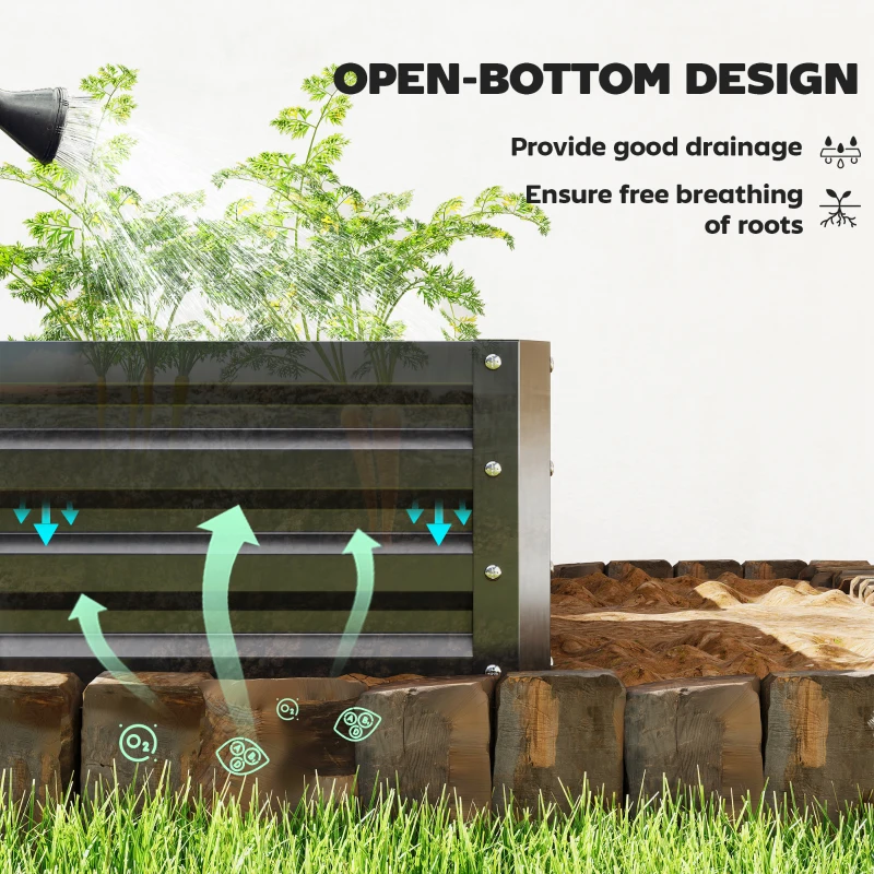 Outsunny 2' x 2' x 1' 2-Pieces Raised Garden Bed w/ Galvanised Steel Frame for Vegetables Flowers Herbs, Black