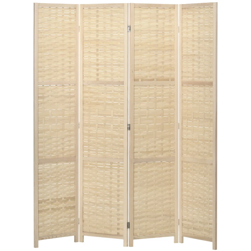 HOMCOM 4-Panel Room Divider, 5.6 FT Bamboo Freestanding Folding Privacy Screen for Indoor Bedroom Office, Natural Wood