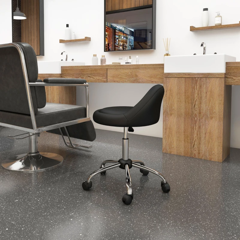 HOMCOM Salon Stool, Adjustable Rolling Stool, Black