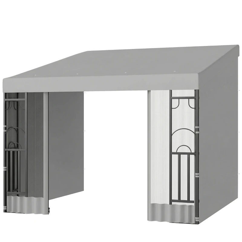 Outsunny 10' x 10' Wall Pergola, Outdoor Gazebo with 2 Curtains and 2 Nettings, UV Resistant, for Patio, Deck, Light Grey