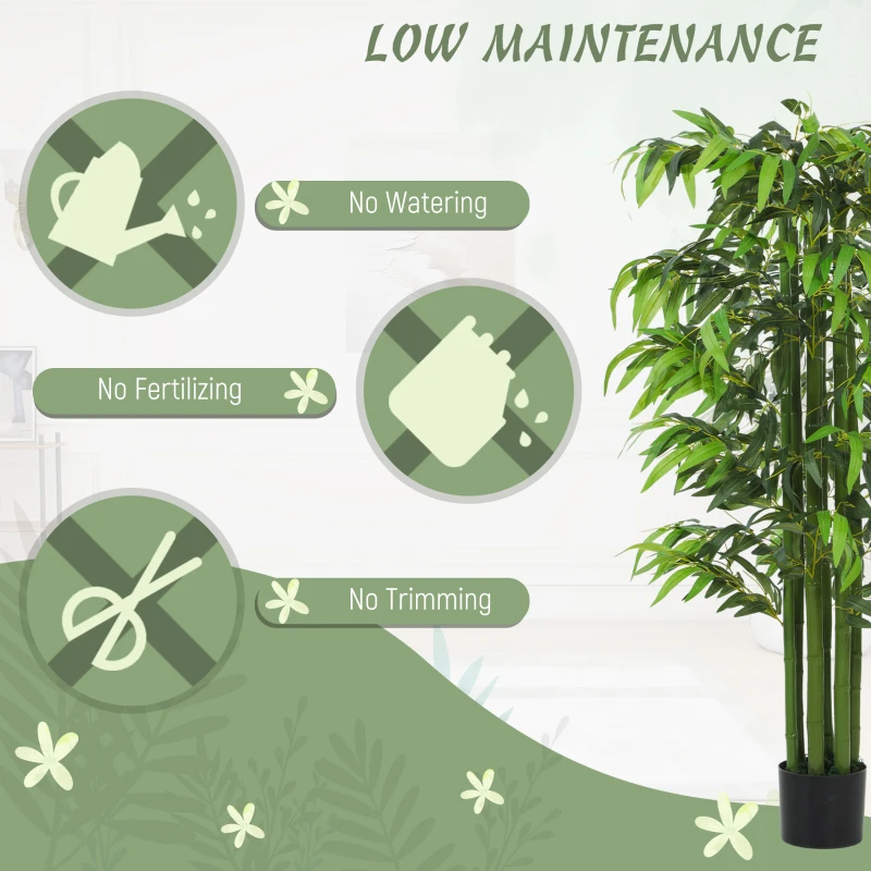 HOMCOM 5.3ft Artificial Tree Set of 2, Indoor Fake Bamboo with Pot, for Home, Office, and Living Room Decor