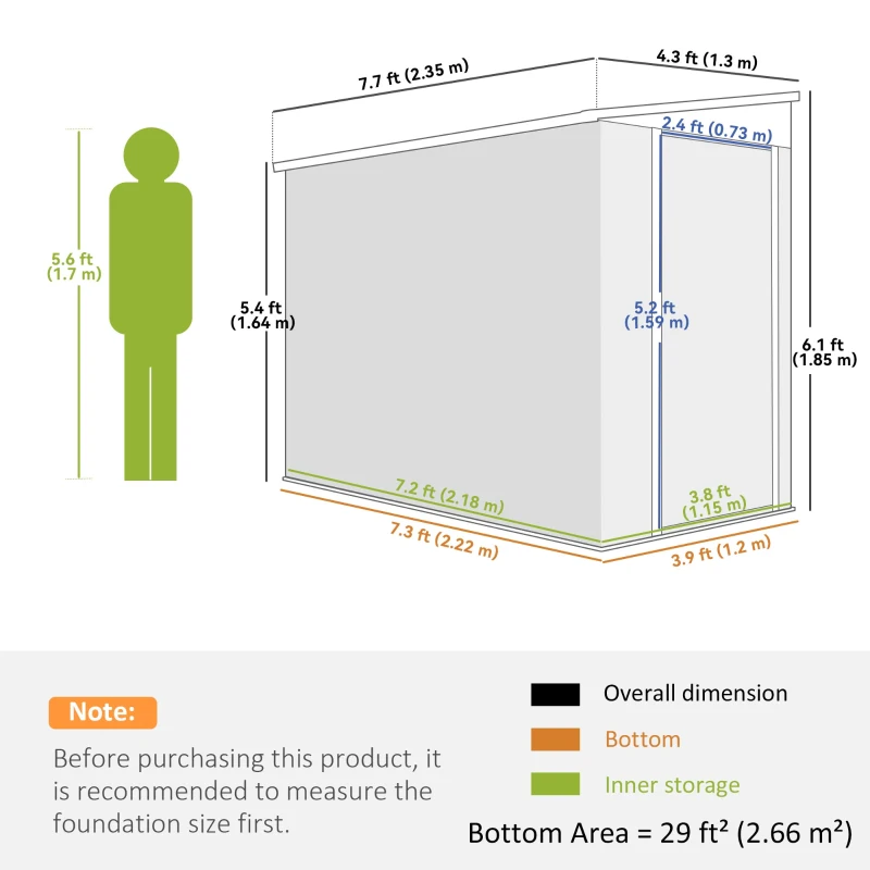 Outsunny 4' x 8' Outdoor Storage Shed Lean to Shed Outdoor Metal Tool Shed with Lockable Door and Air Vents, Dark Grey
