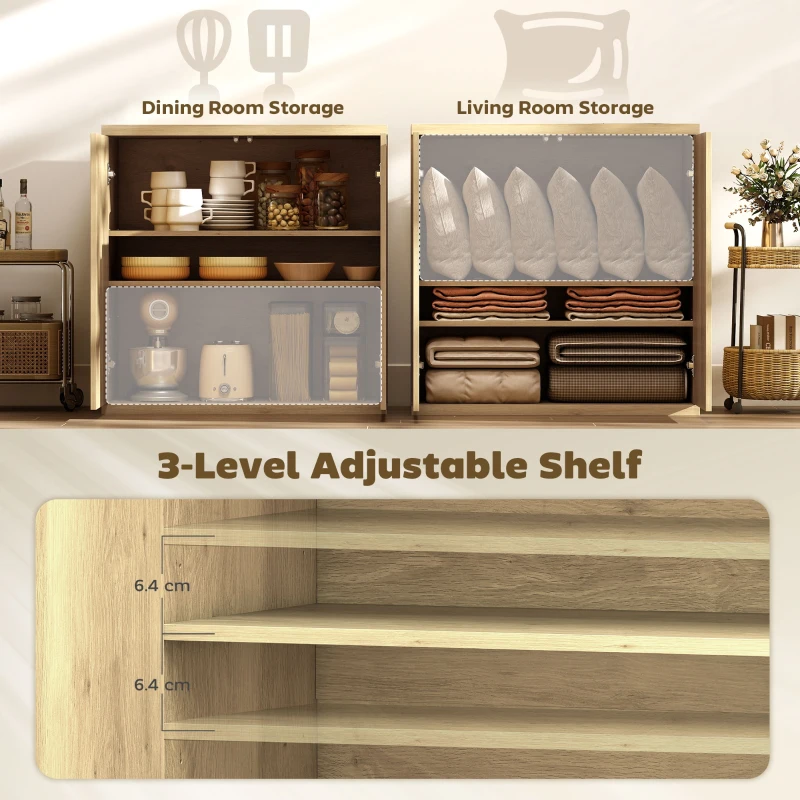 HOMCOM Sideboard Buffet Cabinet Set of 2, Kitchen Cabinet with Soft-Close Door and Adjustable Shelves for Living Room, Oak