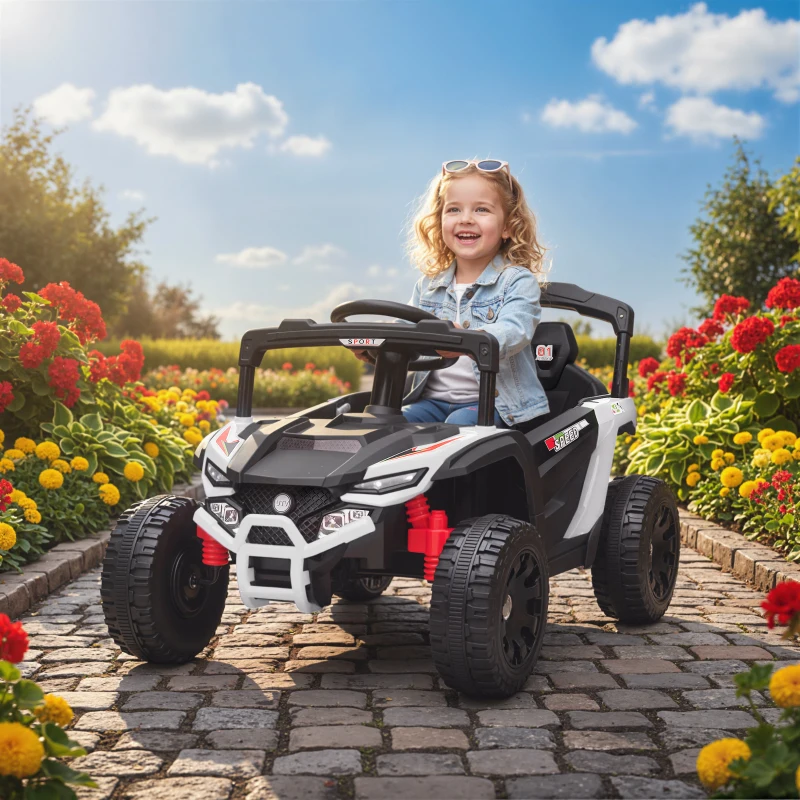 Qaba 12V Kids Ride On Truck, Battery Powered Electric UTV Vehicle with Rear Suspension, Remote Control for 3-5 Years, White