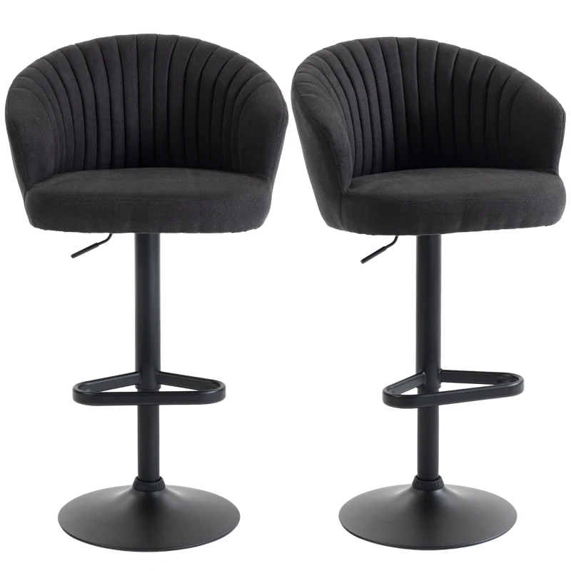 HOMCOM Adjustable Bar Stools Set of 2, Upholstered Kitchen Stools with Swivel Seat, Steel Frame, Footrest, ‎Black