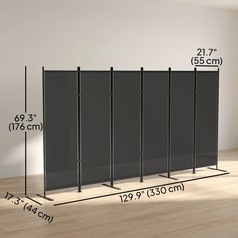 HOMCOM 6 Panel Room Divider, 6 Ft Folding Privacy Screen, Portable Freestanding Partition Wall Divider, Charcoal Grey