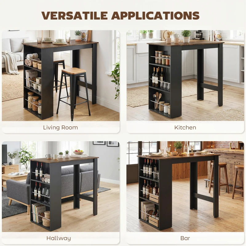 HOMCOM Modern Bar Table, Counter Height Dining Table with 3 Storage Shelves for Kitchen, Dining Room, Living Room, Rustic Brown