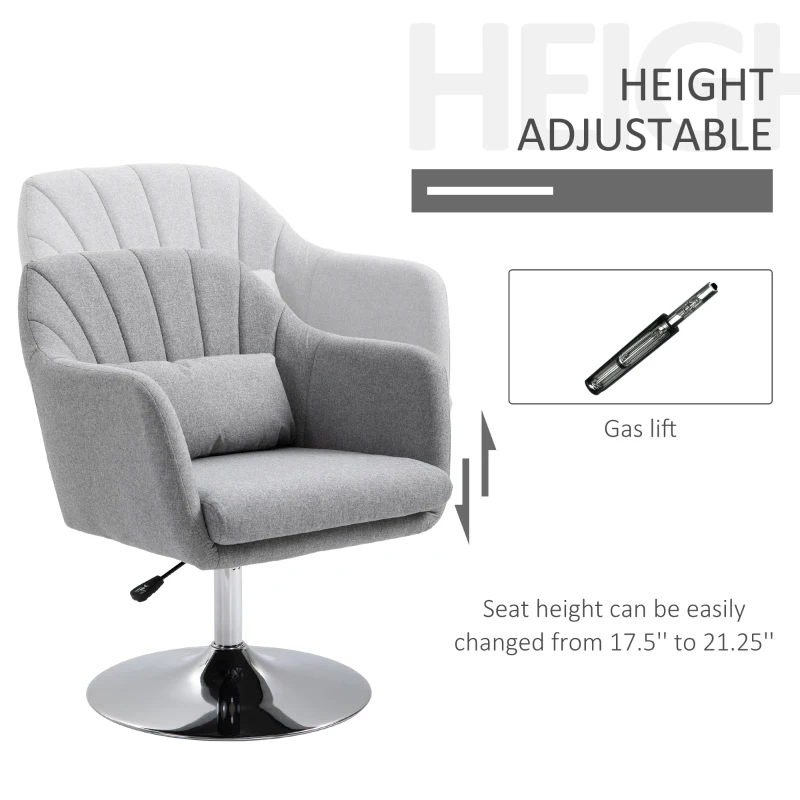 HOMCOM Leisure Chair with Metal Base, Modern Swivel Linen Midback Sofa Chair with Lumbar Support, for Living Room Bedroom Office, Grey