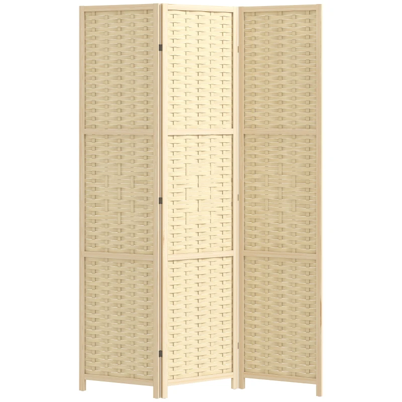 HOMCOM 3-Panel Room Divider, 5.6 FT Freestanding Folding Privacy Screen, Partition Wall Divider, Natural Wood