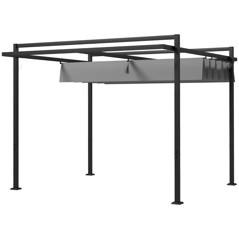 Outsunny 10' x 10' Retractable Pergola, Garden Gazebo Shade Shelter, for Grill, Patio, Deck, Dark Grey