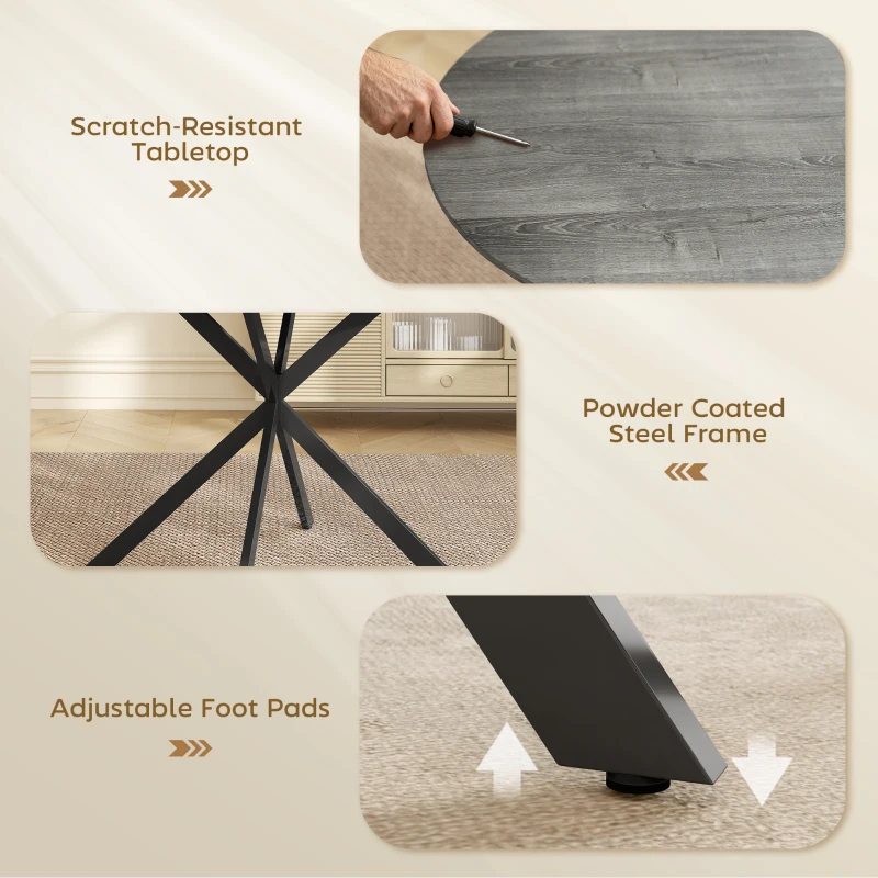 HOMCOM 40" Round Kitchen Table for 4, Industrial Dining Table with Steel Legs for Dining Room, Distressed Grey