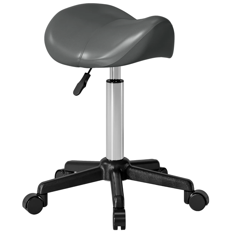 HOMCOM Saddle Stool, Adjustable Rolling Stool, Grey