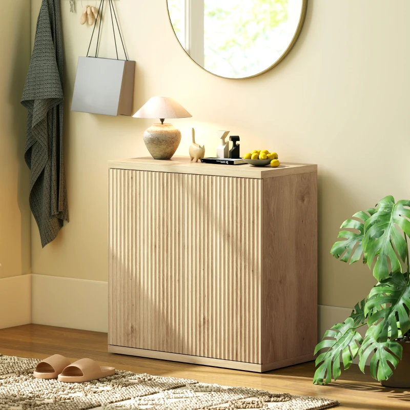 HOMCOM Sideboard Buffet Cabinet Set of 2, Kitchen Cabinet with Soft-Close Door and Adjustable Shelves for Living Room, Oak