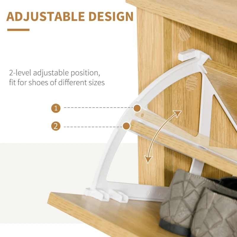 HOMCOM Shoe Storage Cabinet with 2 Flip Drawers and Adjustable Shelves for 12 Pairs of Shoes, Natural Wood