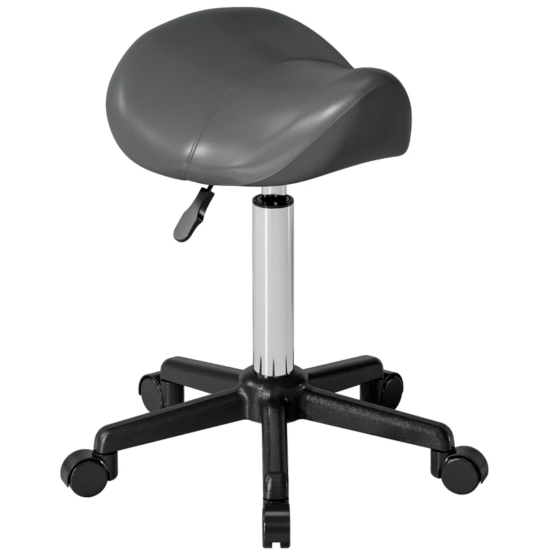 HOMCOM Saddle Stool, Adjustable Rolling Stool, Grey