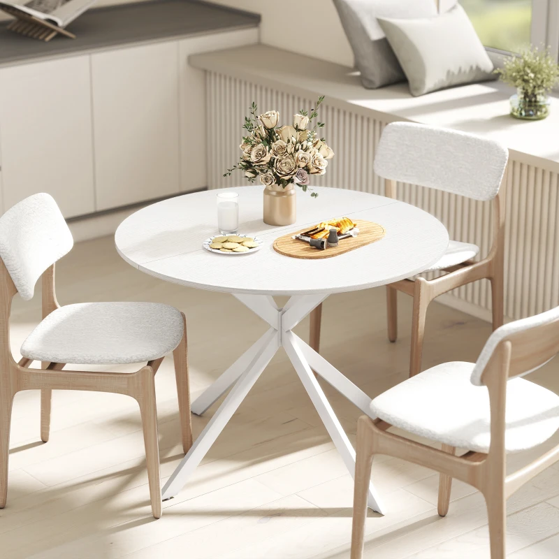 HOMCOM 40" Round Kitchen Table for 4, Industrial Dining Table with Steel Legs for Dining Room, White Oak