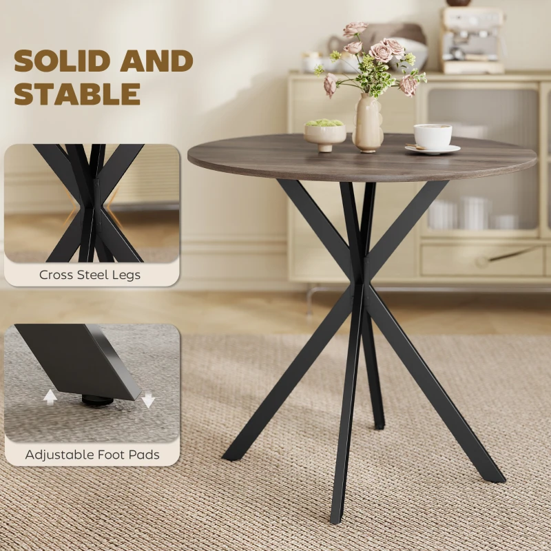 HOMCOM 31.5" Industrial Round Dining Table - Distressed Dark Brown