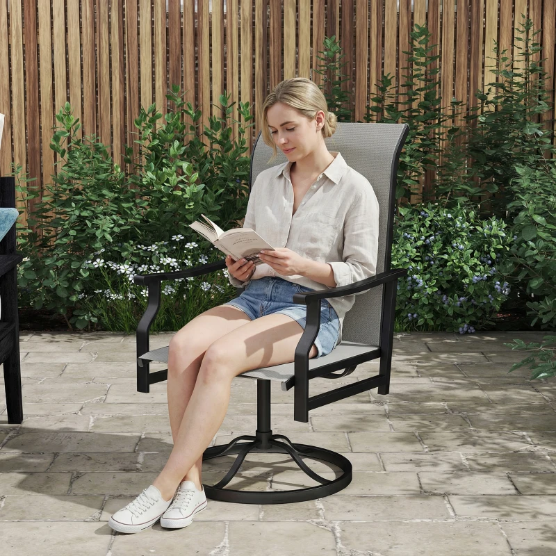 Outsunny Patio Swivel Chair Set of 2, Swivel Rocker Outdoor Chairs with High Back, for Lawn Garden Backyard Deck, Light Grey