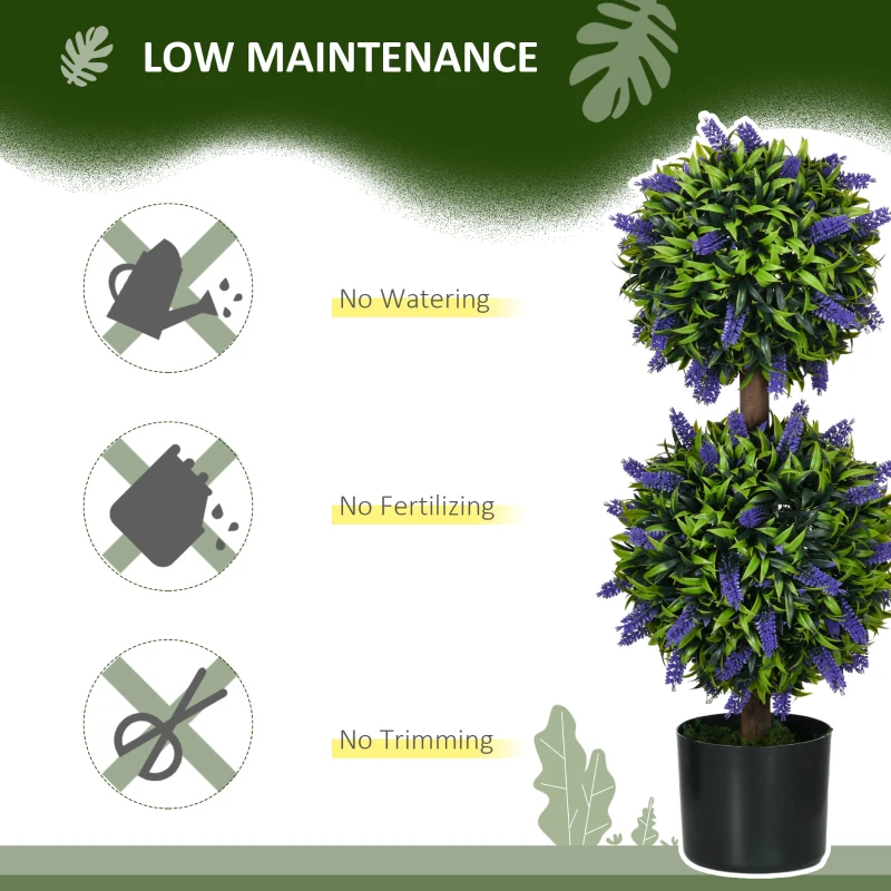 HOMCOM 2.3ft Set of 2 Artificial Plants, Lavender Flowers Ball Trees with Pot, for Home Indoor Outdoor Decor