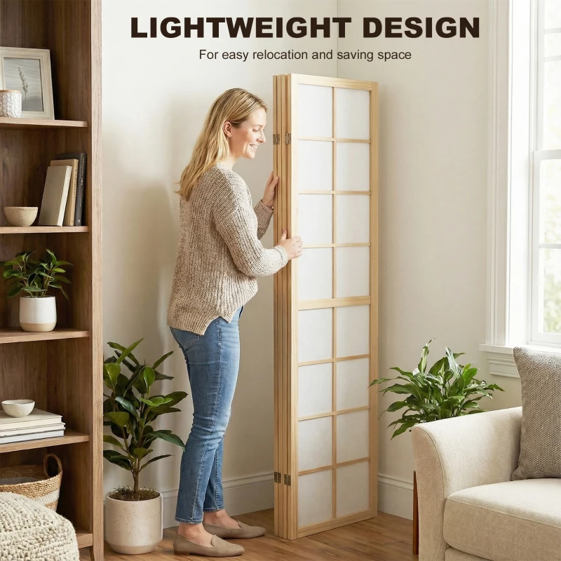 HOMCOM 6 Panel Room Divider, 5.6 ft Folding Wall Divider Room Partition for Home Office, Bedroom, Living Room, Natural Wood