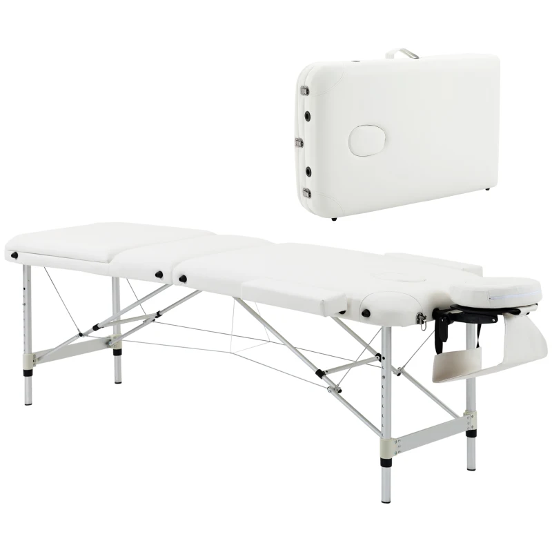 HOMCOM 85" 3 Section Foldable Massage Table Professional Salon Spa Facial Couch Bed (White)