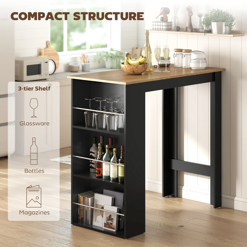 HOMCOM Modern Bar Table, Counter Height Dining Table with 3 Storage Shelves for Kitchen, Dining Room, Living Room, Walnut