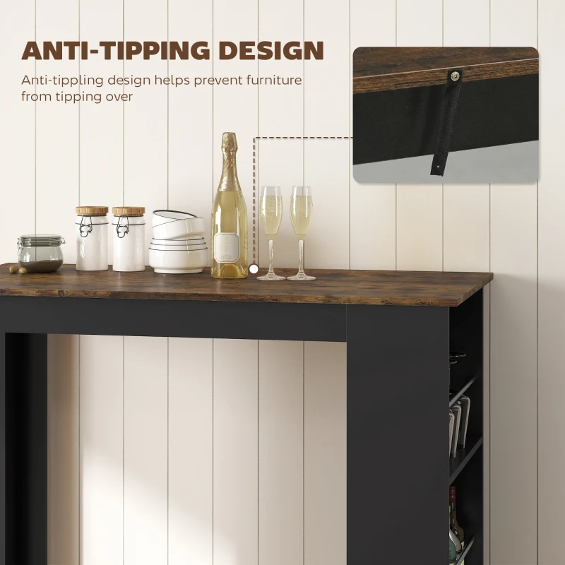 HOMCOM Modern Bar Table, Counter Height Dining Table with 3 Storage Shelves for Kitchen, Dining Room, Living Room, Rustic Brown