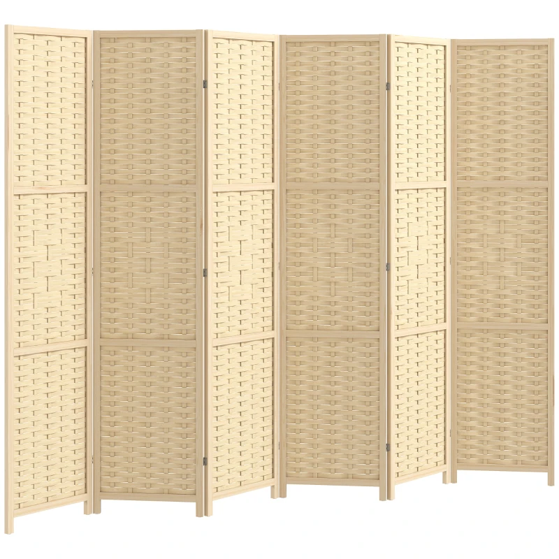 HOMCOM 6-Panel Room Divider, 5.6 FT Freestanding Folding Privacy Screen, Partition Wall Divider, Natural Wood