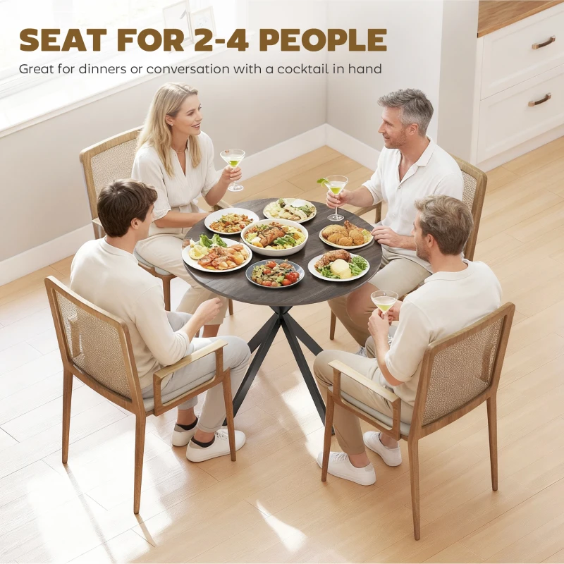 HOMCOM 31.5" Industrial Round Dining Table - Distressed Dark Brown