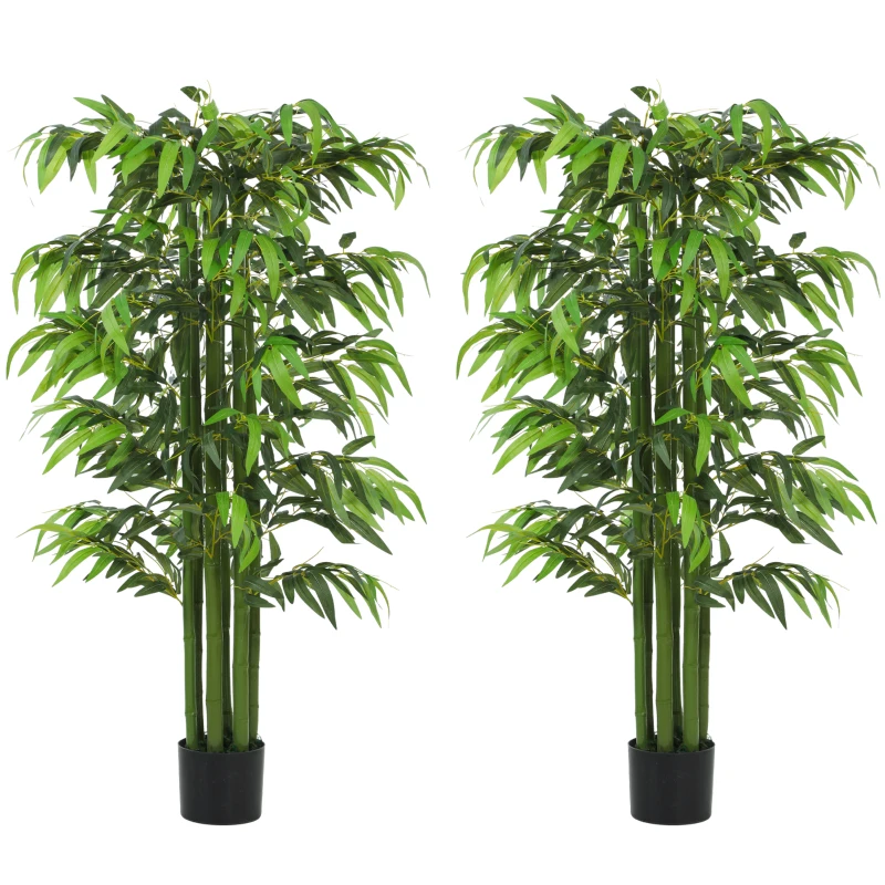 HOMCOM 5.3ft Artificial Tree Set of 2, Indoor Fake Bamboo with Pot, for Home, Office, and Living Room Decor