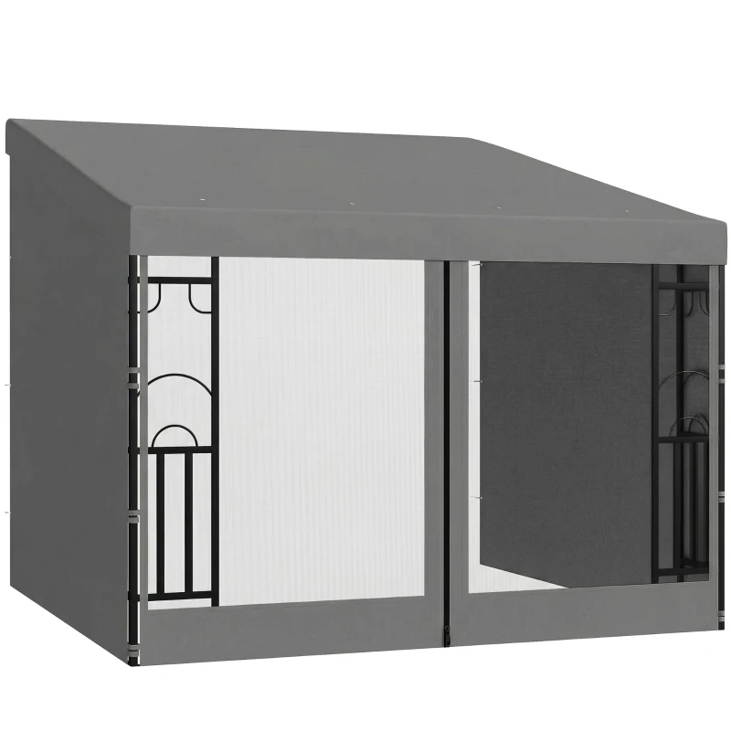 Outsunny 10' x 10' Wall Pergola, Outdoor Gazebo with 2 Curtains and 2 Nettings, UV Resistant, for Patio, Deck, Dark Grey