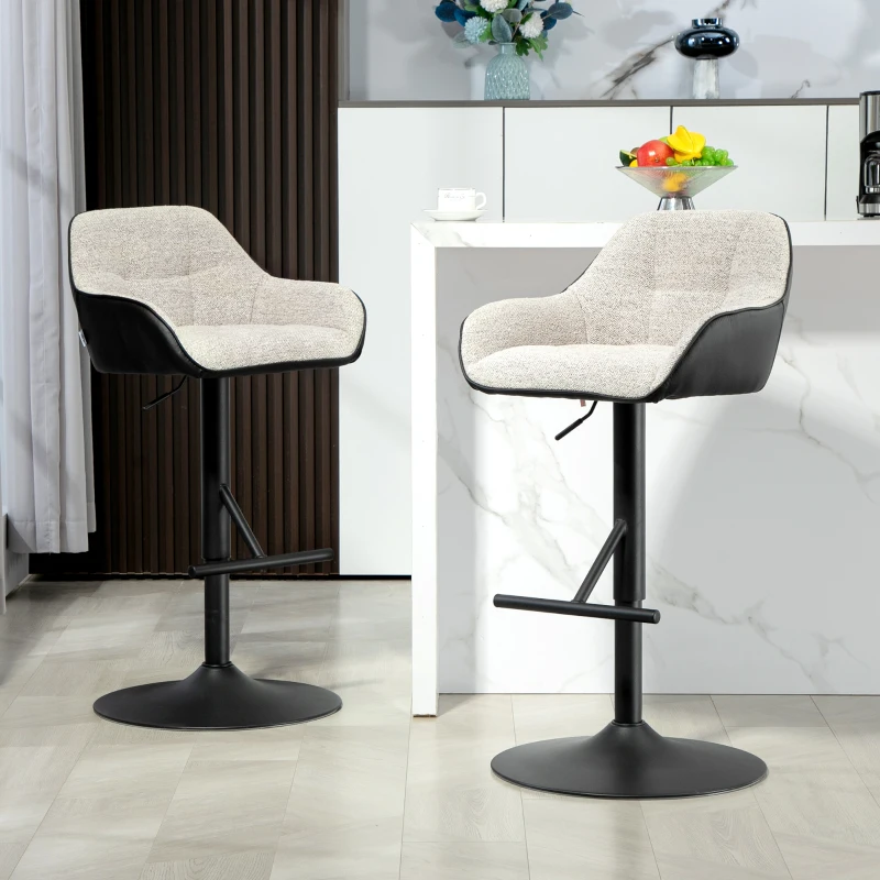 HOMCOM Bar Stools Set of 2, Swivel Counter Height Barstools with Back, Footrest, Armrests, Adjustable Height, Light Grey