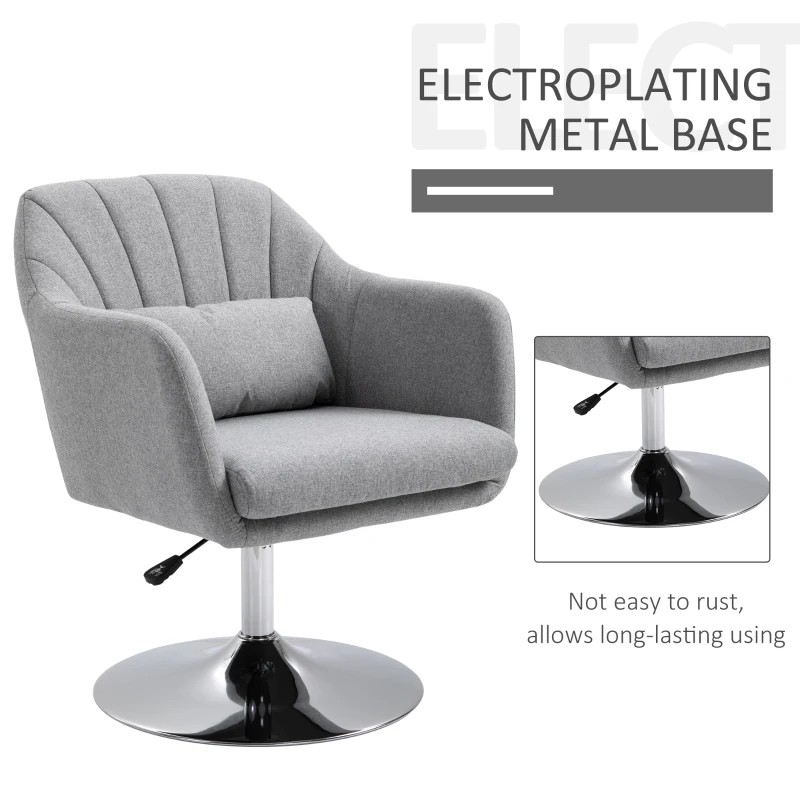 HOMCOM Leisure Chair with Metal Base, Modern Swivel Linen Midback Sofa Chair with Lumbar Support, for Living Room Bedroom Office, Grey