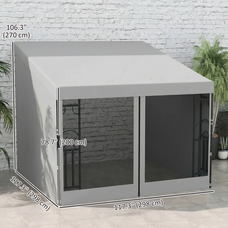 Outsunny 10' x 10' Wall Pergola, Outdoor Gazebo with 2 Curtains and 2 Nettings, UV Resistant, for Patio, Deck, Light Grey
