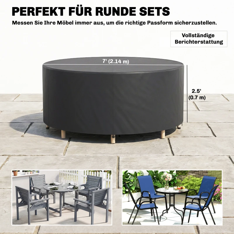 Outsunny Heavy Duty Outdoor Patio Furniture Cover, Waterproof Round Table Cover for Weather Protection 84.3" Dia. x 27.6"H, Black