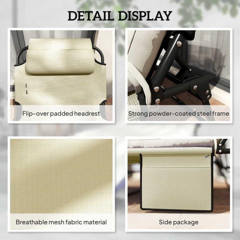 Outsunny Folding Lounge Chair with 4-level Reclining Back & Cushion, Beige