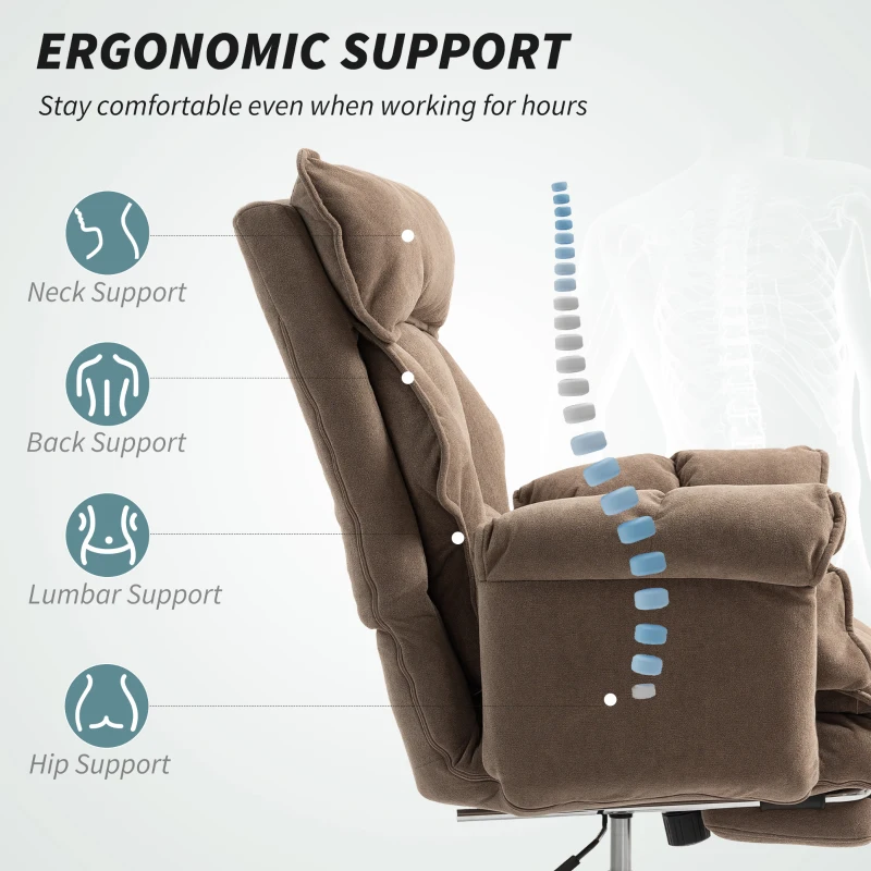 HOMCOM Desk Chair, Computer Office Chair with Footrest, Adjustable Backrest and Headrest, Light Brown