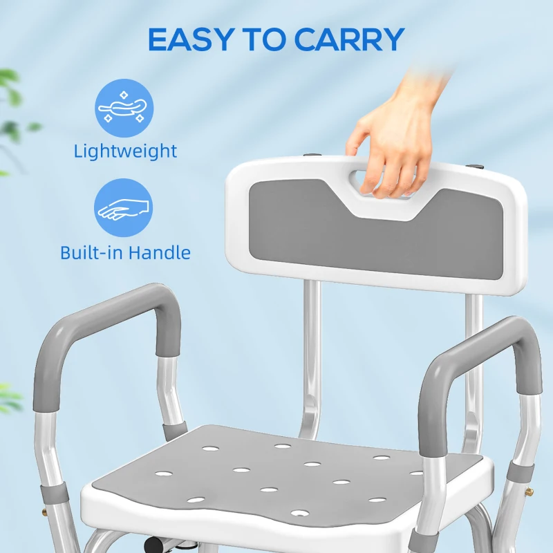 HOMCOM Adjustable Shower Chair with Arms Back and Padded Seat, Light Grey