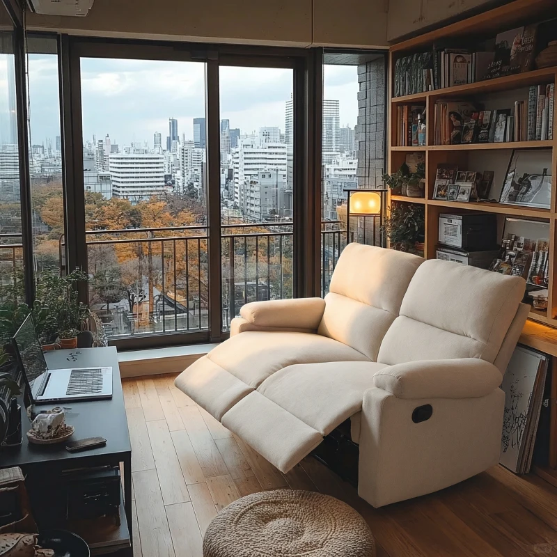 HOMCOM 2 Seater Reclining Sofa, Loveseat Recliner Sofa with Footrest and Split Backrest, for Home Theater, Living Room, Cream White