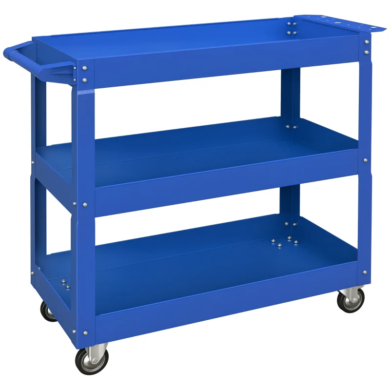 DURHAND 3 Tier Rolling Tool Cart with Wheels, 330 LBS Capacity Heavy Duty Utility Cart, Mobile Service Cart for Garage, Blue