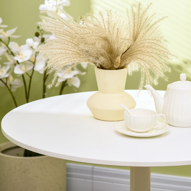 HOMCOM Modern Kitchen Table for 2 People, Round Dining Table with Steel Base for Living Room, Dining Room, White