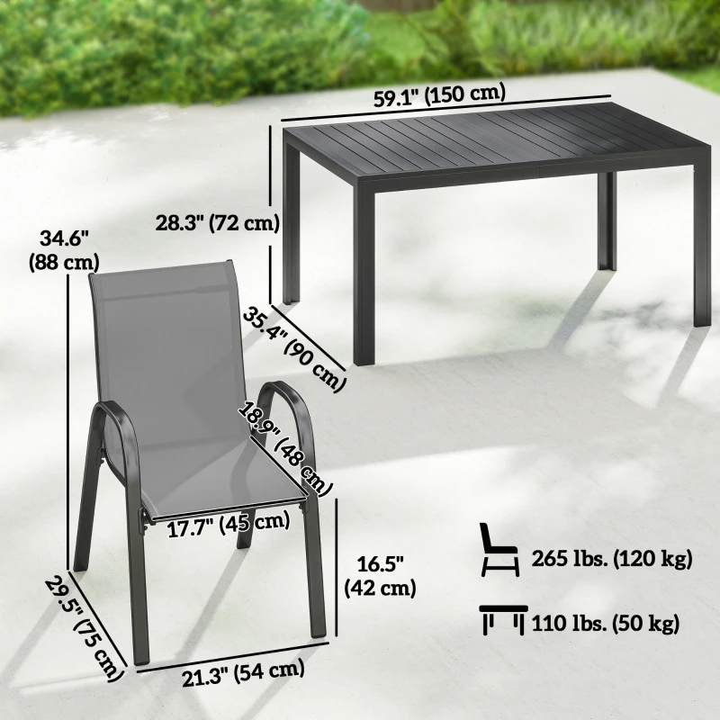 Outsunny 7 Pieces Outdoor Dining Set for 6, Patio Furniture Set with Rectangular Patio Table and Stackable Chairs, Light Grey