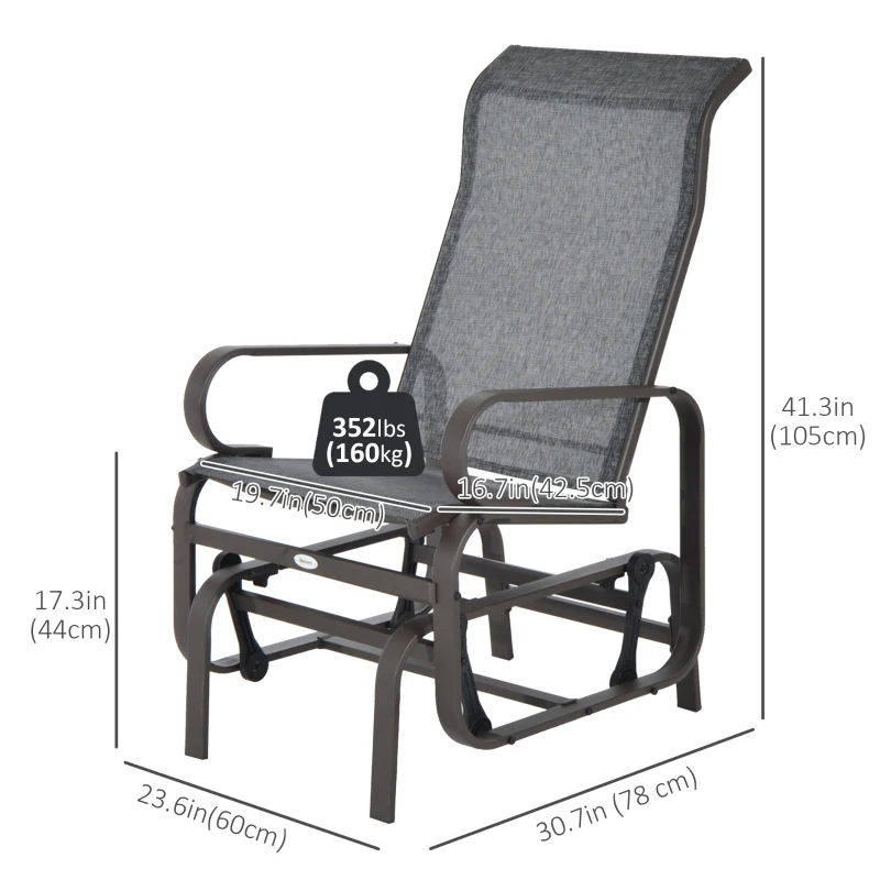 Outsunny Patio Glider with Breathable Mesh Fabric, Outdoor Glider Chair, Garden Rocking Gliding Seat for Patio, Yard, Porch, Grey
