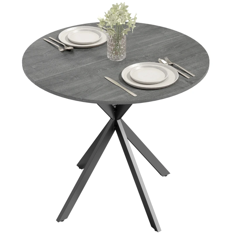 HOMCOM 31.5" Industrial Round Dining Table - Distressed Grey