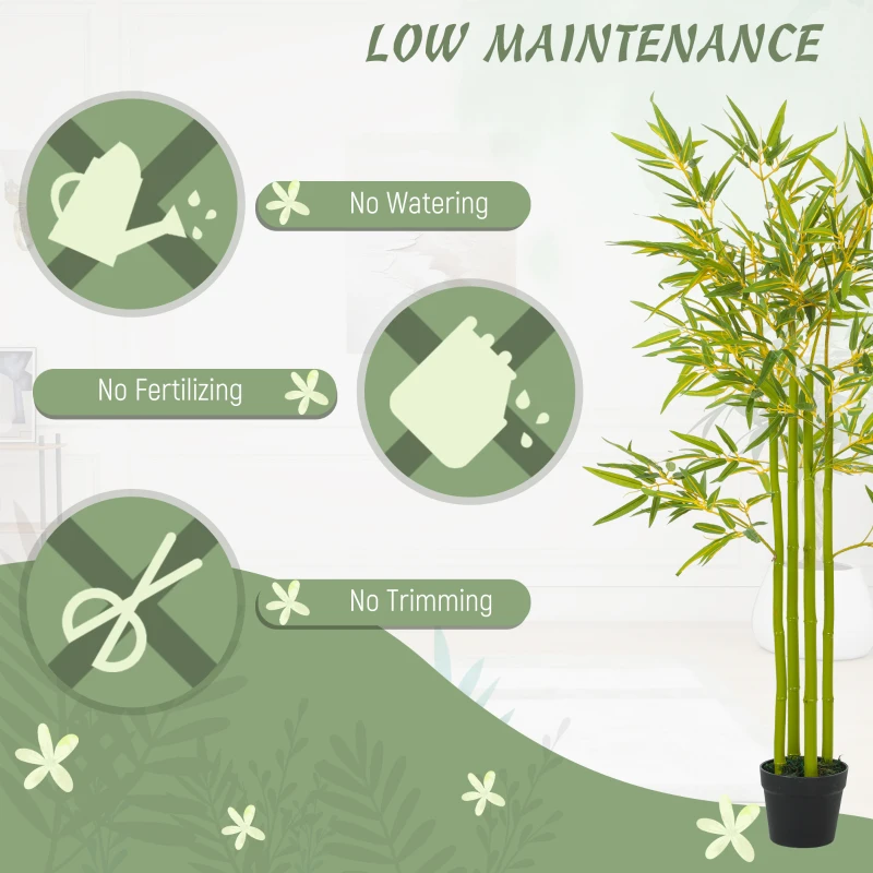 Outsunny 4FT Artificial Bamboo Tree Set of 2, Faux Decorative Plant in Nursery Pot for Indoor Decor